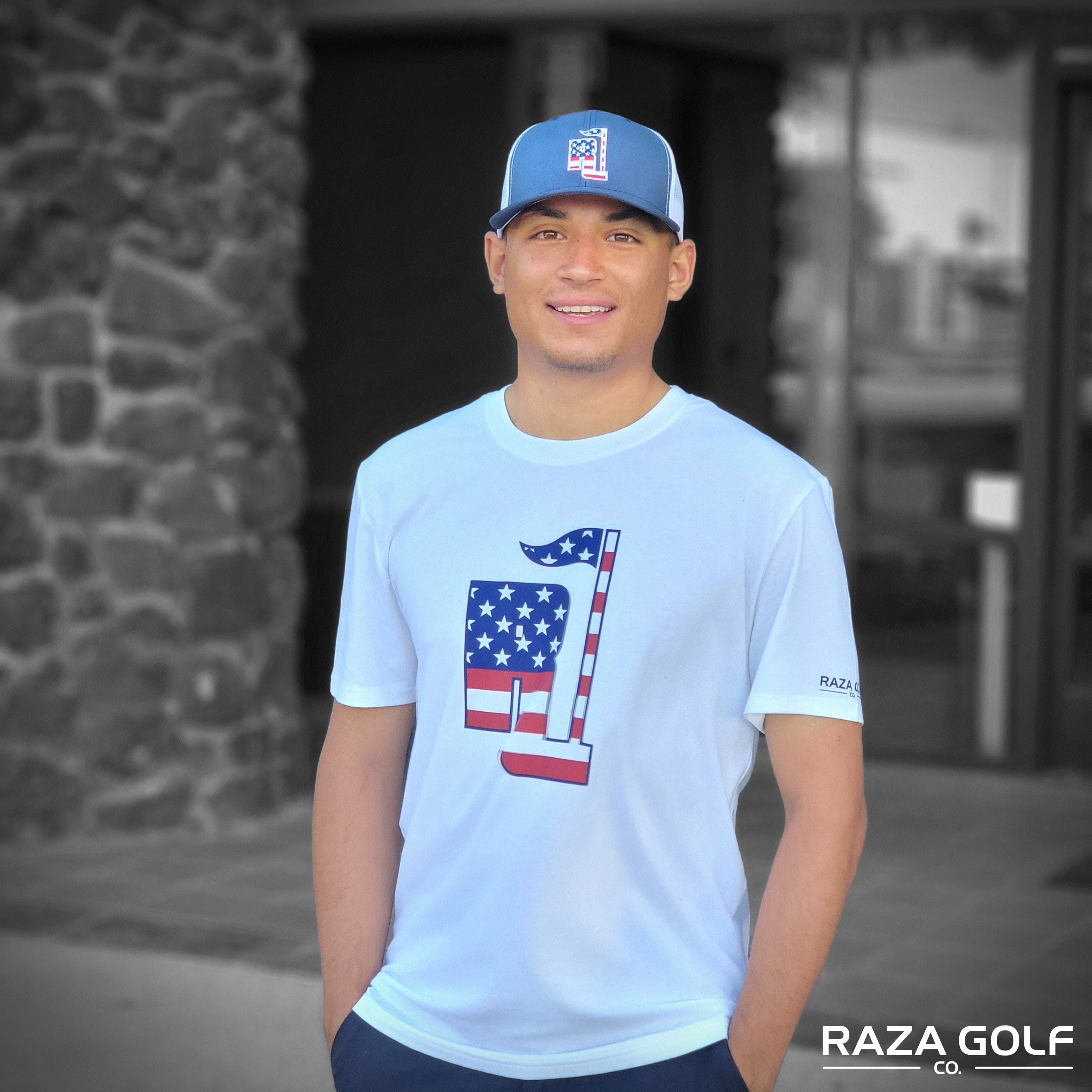 Raza Golf Navy and White with USA Flag Logo
