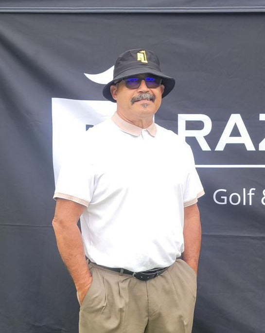 Raza Golf Black Bucket with Gold and Black Logo