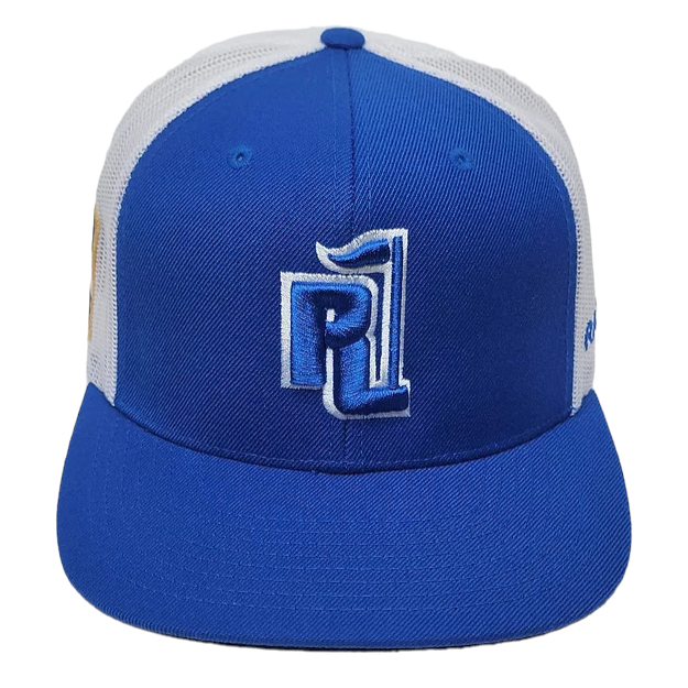 Raza Golf royal blue and white trucker hat with Honduras Flag patch