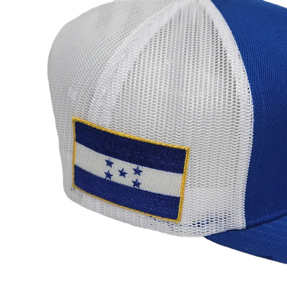 Raza Golf royal blue and white trucker hat with Honduras Flag patch