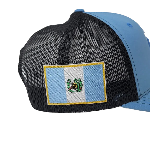 Raza Golf Blue and Black trucker hat with a Guatemala Flag Patch