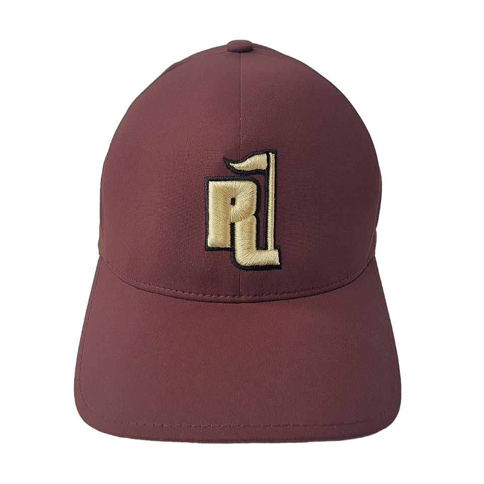 Raza Golf Maroon Fitted Hat with Beige and Black Logo