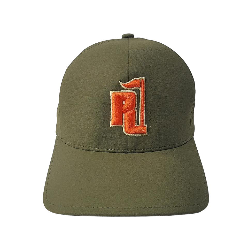 Raza Golf Olive Fitted Hat with Orange and Beige Logo