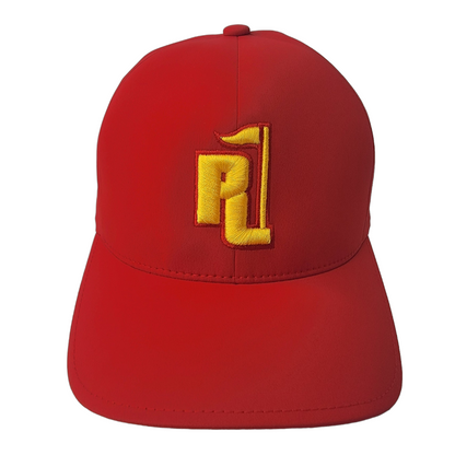 Raza Golf Red Fitted Hat with Yellow and Red Logo