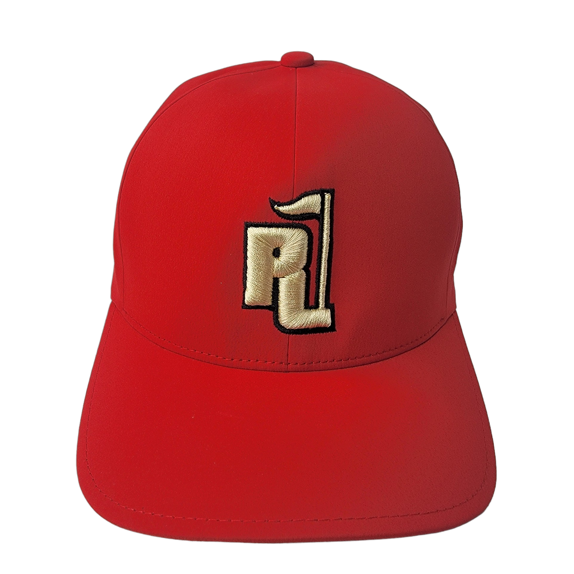 Raza Golf Red Fitted Hat with Gold and Black Logo