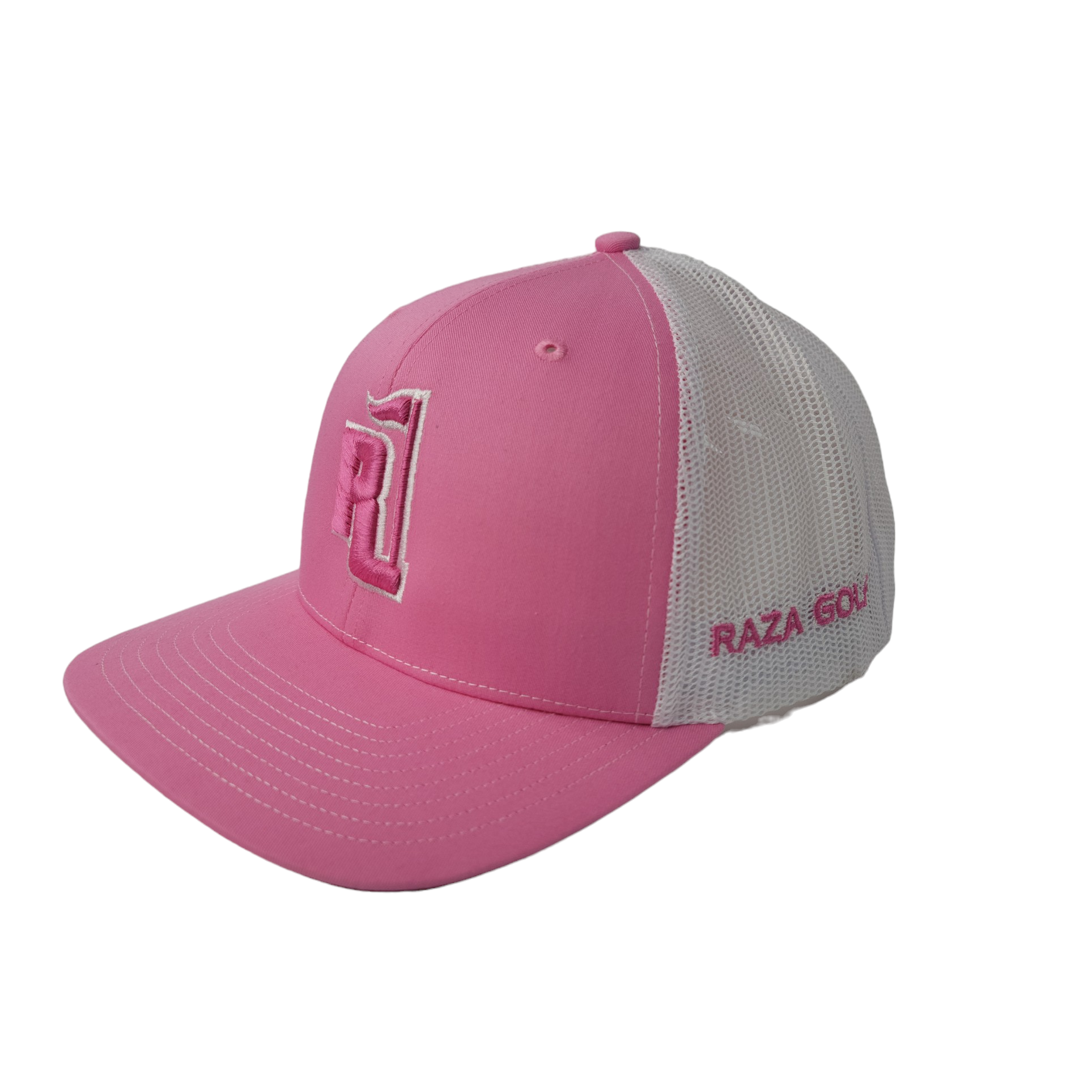Raza Golf White and Pink Trucker with Pink and White Logo