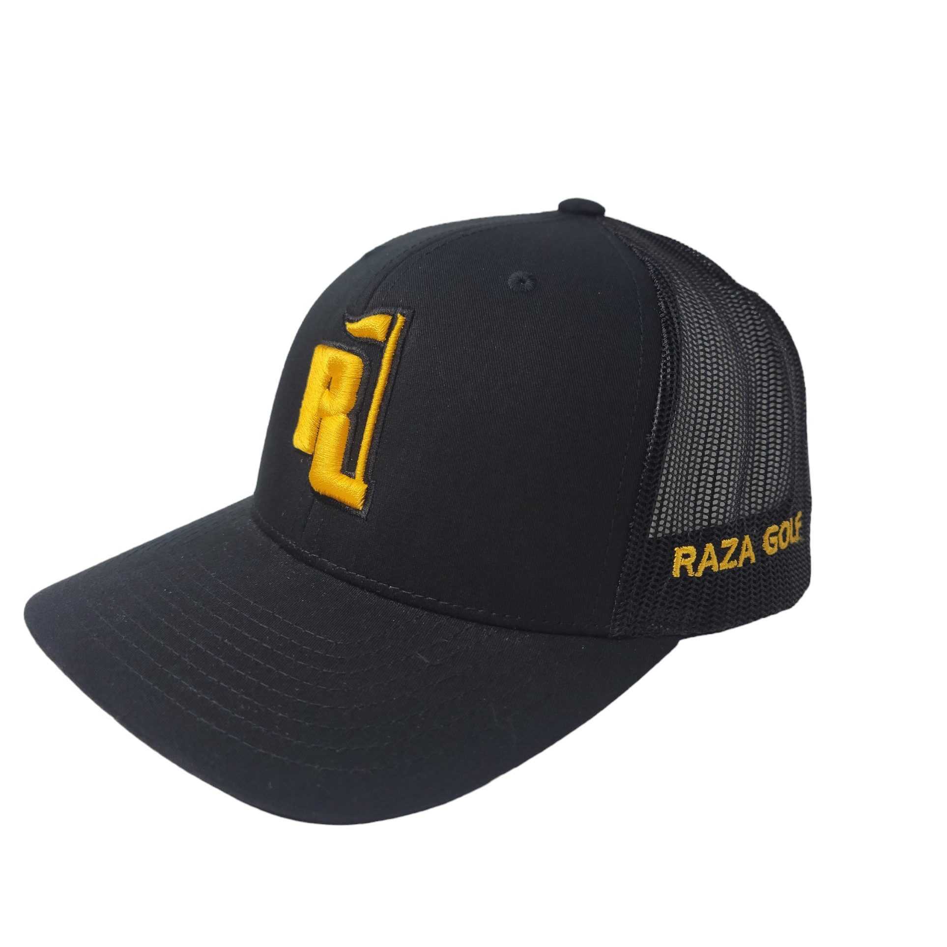 Raza Golf Black Trucker with Yellow and Black Logo