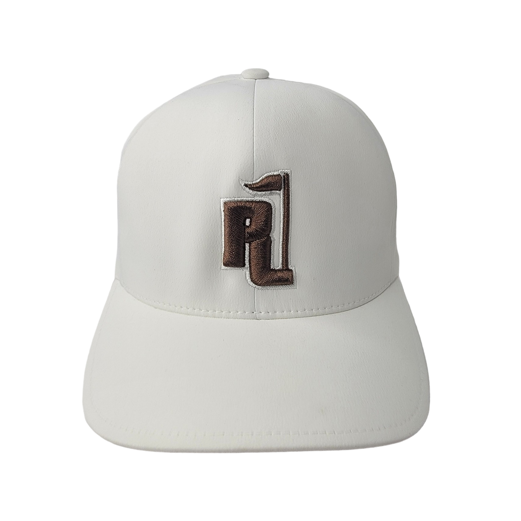 Raza Golf White Fitted Hat with Brown and White Logo