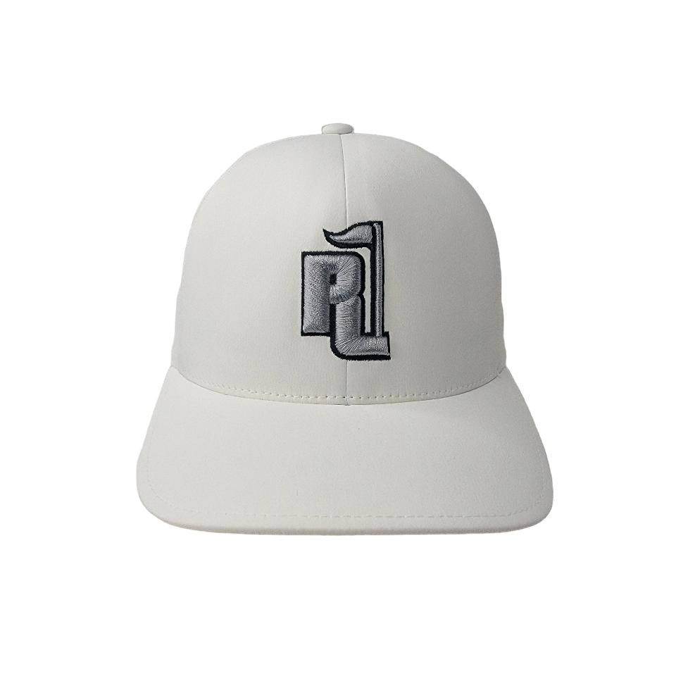 Raza Golf White Fitted Hat with Silver and Black Logo