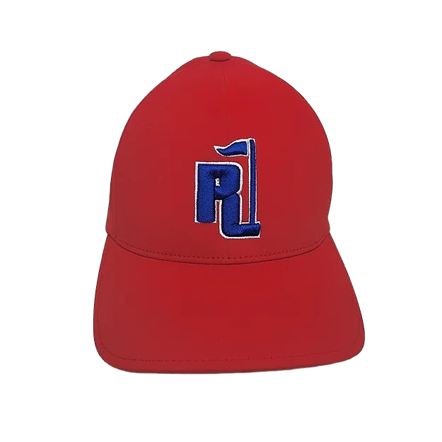 Raza Golf Red Fitted Hat with Blue and White Logo
