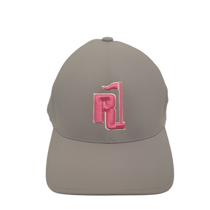 Raza Golf Gray Fitted Hat with Pink and White Logo