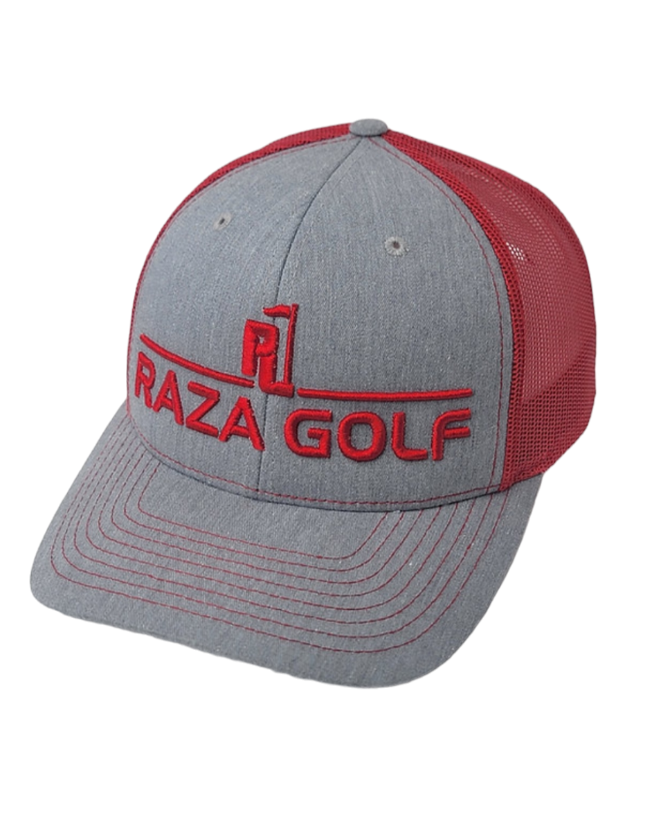 Raza Golf Gray/Red Linear Trucker Hat