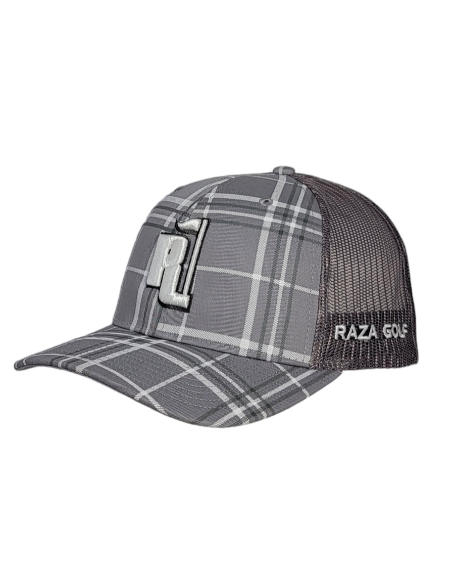 Raza Golf Gray Plaid Trucker Hat