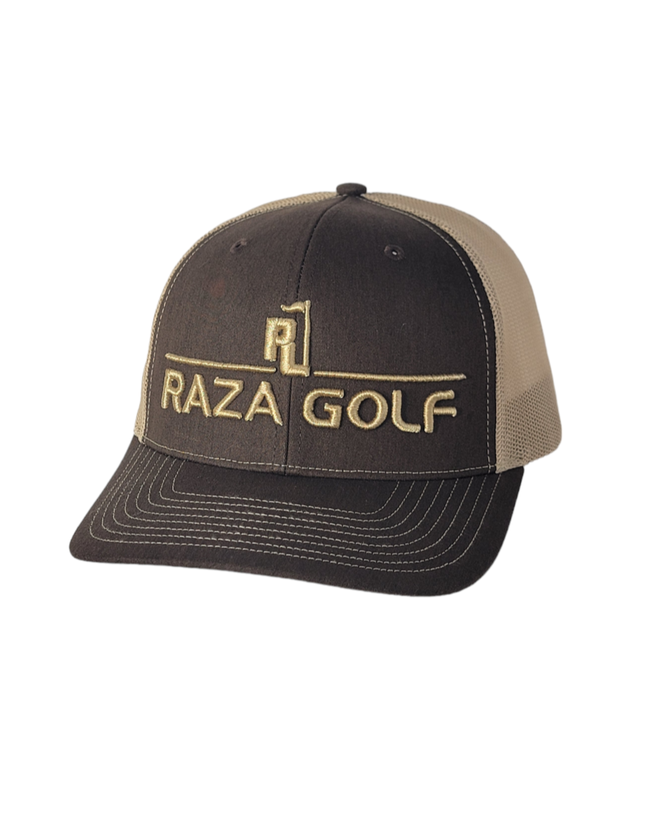Raza Golf Brown/Khaki Linear Trucker Hat